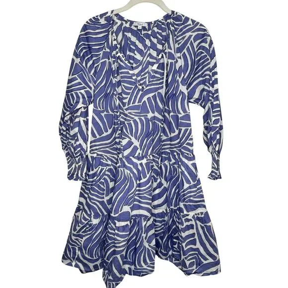 Rails Sia Island Waves Dress Womens Medium Blue Leaf Print Tiered Mini Boho - Picture 2 of 9